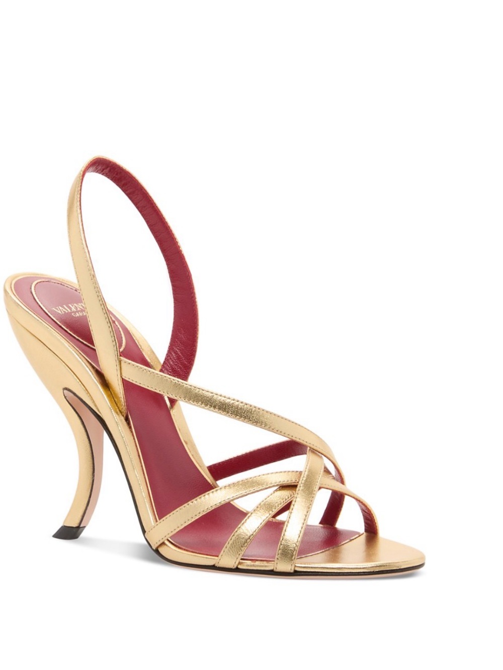 Valentino Garavani Gold Strappy Slingback Heels with Red Insole make an offer